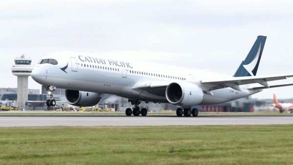 Gatwick's first Cathay Pacific flight taking off