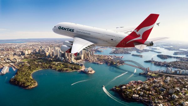 Qantas A380 flies over Sydney