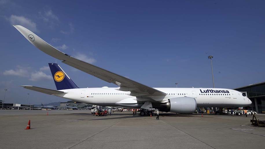 Lufthansa Airlines first A350 in Hong Kong