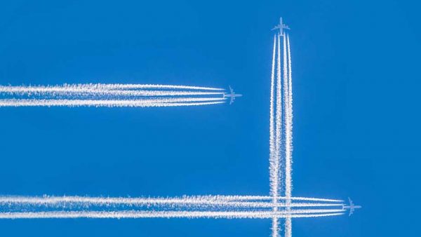 Passing aircraft-contrails