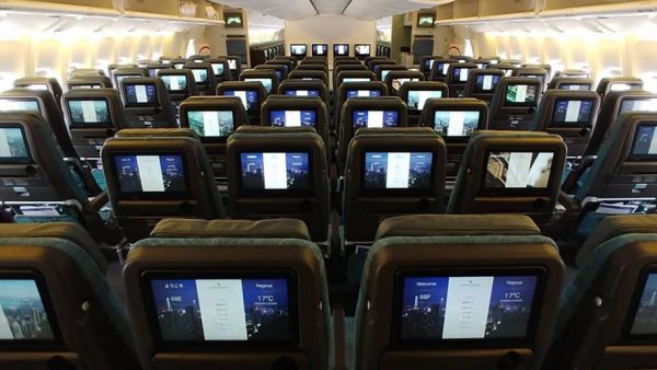 Cathay Pacific B777 economy class 10-across seating