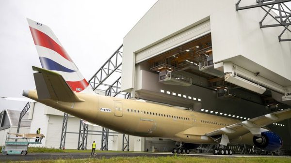 The first British Airways A350 aircraft being painted