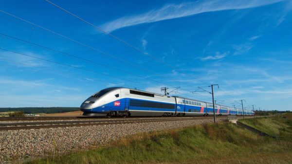 A French high-speed train passing through a field in 2010. Credit: Enzojz/iStock