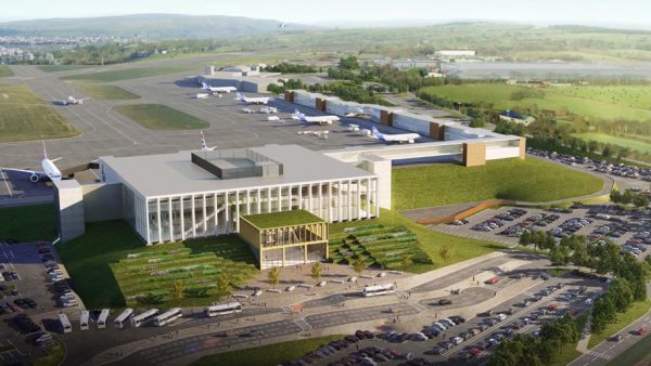 Rendering of the proposed new terminal building at Leeds Bradford Airport