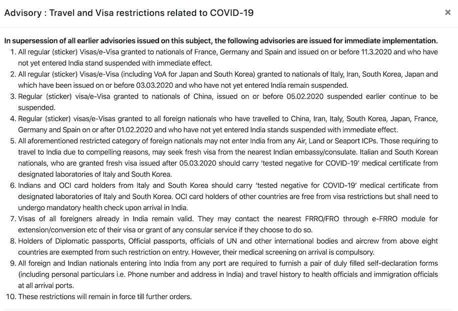 India Tourist Visa Covid 19