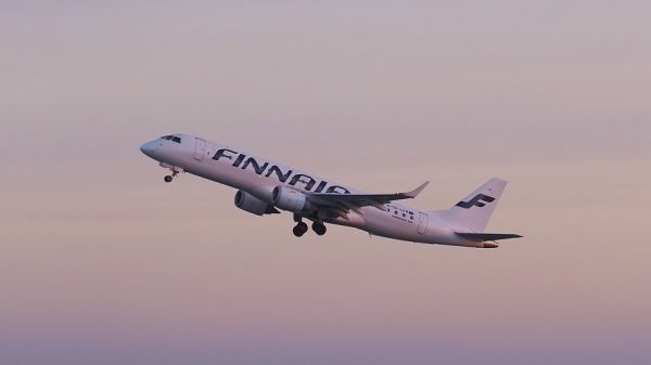 Finnair aircraft taking off from Manchester airport