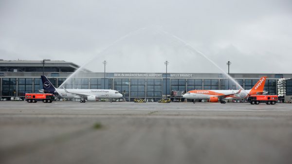 Easyjet and Lufthansa aircraft at Berlin Brandenburg Airport Willy Brandt