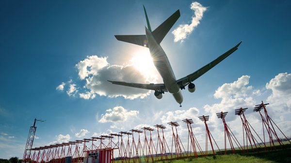Aircraft landing at Heathrow airport