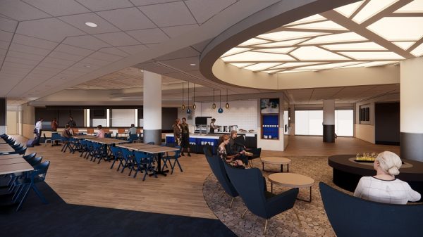 Rendering of the new Alaska Airlines lounge at San Francisco airport