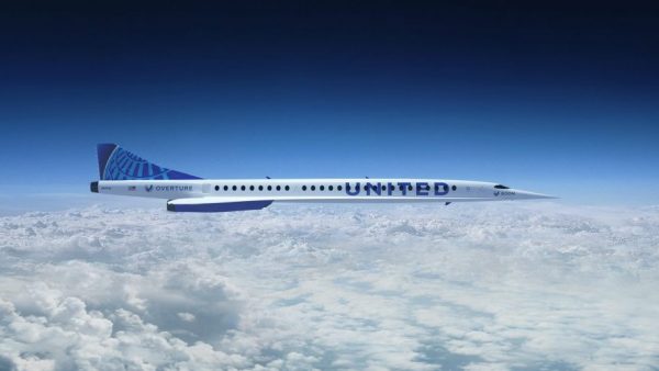 Rendering of a United Airlines Boom Supersonic aircraft