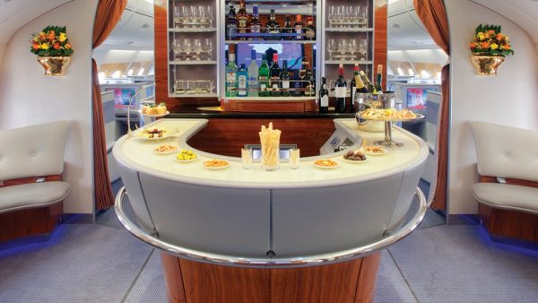 The onboard bar on Emirates' first retired A380