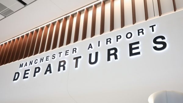Manchester airport Departures sign