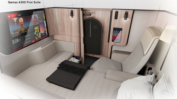 Rendering of the new first class suite on Qantas' A350-1000