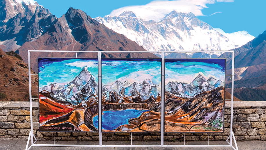Sacha Jafri’s Sagarmatha National Park – Mount Everest painting made for the UNESCO project