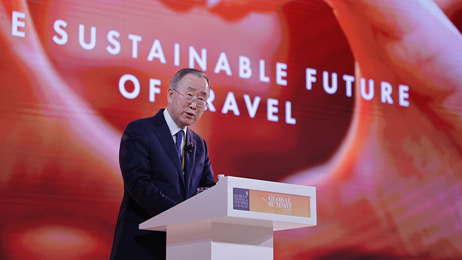 Former UN Secretary-General Ban Ki Moon  speaks at the summit in Riyadh