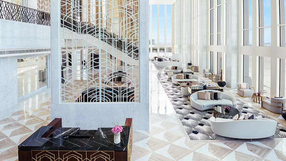 The lobby of the Wyndham Grand Doha West Bay Beach