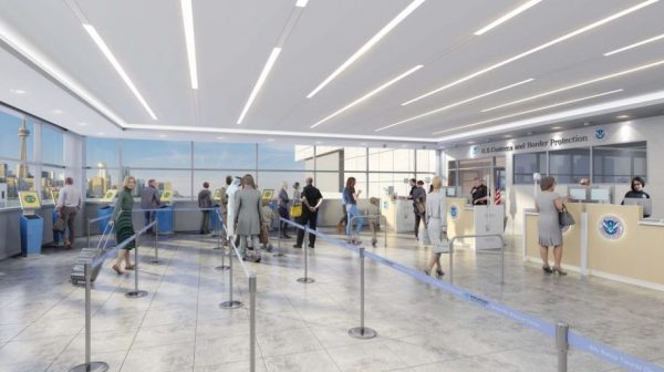 Rendering of the US Preclearance facility at Billy Bishop Toronto City airport (image from https://www.portstoronto.com/portstoronto/media-room)