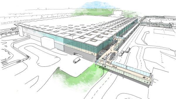 Rendering of Stansted airport's terminal extension plans (image from https://mediacentre.stanstedairport.com/)